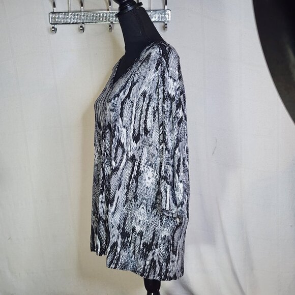 Apt. 9 Black Grey White Rayon Span Snake Print 3/4 Sleeve Scoop Neck Tunic Sz 1X - Picture 8 of 16